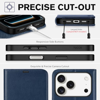 TUCCH Case Wallet for iPhone 17 Pro (6.3"), RFID Blocking Folio, Dark Blue | 4 Card Holders, Kickstand, PU Leather, Magnetic Closure, Shockproof TPU Shell, Protective Flip Cover - color: Dark Blue