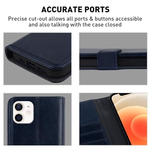 MONASAY Wallet Case Compatible for iPhone 12 mini 5G 5.4-inch,[Glass Screen Protector Included] [RFID Blocking] Flip Folio Leather Cell Phone Cover with Credit Card Holder, Blue - color: Blue