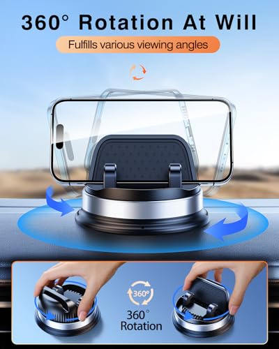 Dash Cell Phone Car Mount, Multifunctional Car Dashboard Mobile Phone Holder, 360 Rotatable Non Slip Mat Universal Car Phone Stand Hands Free, Compatible with iPhone, Samsung, Google, Android - color: Silver