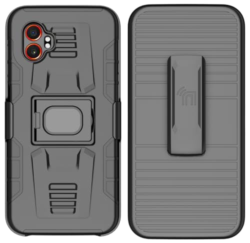 Nakedcellphone Rugged Combo for Samsung Galaxy XCover 7 Pro Case - Black | Hybrid Cover + Belt Clip Holster, Rotating Phone Holder, Ring Grip, with Kickstand, For XCover7 Pro (2025, SM-G766) - color: Black