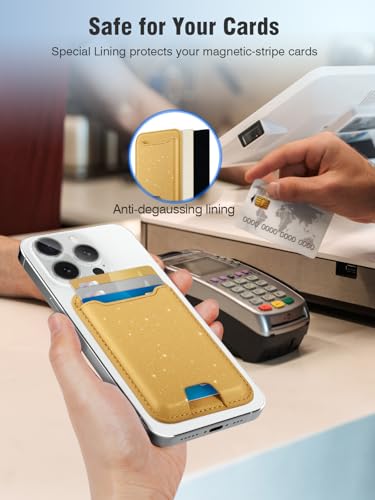 TopMade for Magsafe Wallet, 4 Card Holder, Strongest Magnetic Phone Wallet - color: Glitter Yellow