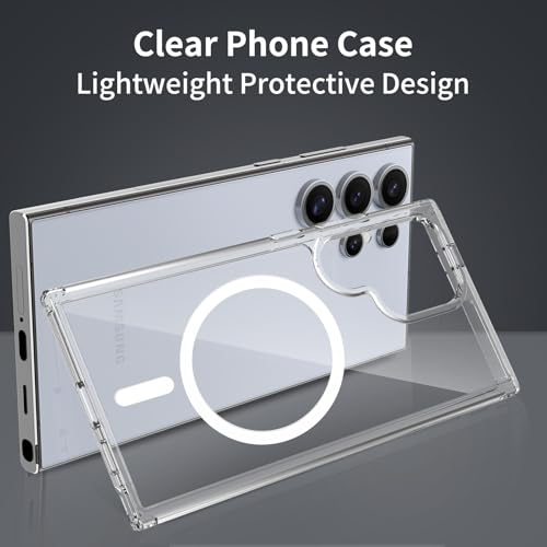 for Samsung Galaxy S24 Ultra Case Magnetic, [Compatible with Magsafe] 6.8 Inches Slim Fit Heavy Duty Protection Wireless Charging TPU and PC Shockproof Anti-Slip Protective Phone Cover, Clear - color: Clear Magnetic