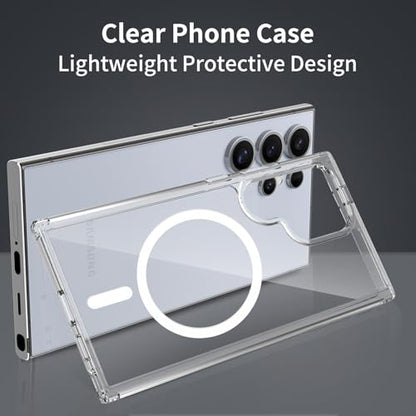 for Samsung Galaxy S24 Ultra Case Magnetic, [Compatible with Magsafe] 6.8 Inches Slim Fit Heavy Duty Protection Wireless Charging TPU and PC Shockproof Anti-Slip Protective Phone Cover, Clear - color: Clear Magnetic