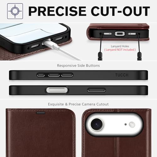 TUCCH Wallet Case for iPhone Air (6.5") 2025, Flip Stand, Chocolate Brown | RFID Blocking, 4 Card Holders, Kickstand, PU Leather, Shockproof TPU Shell, Magnetic Closure, Protective Folio Cover - color: Chocolate Brown