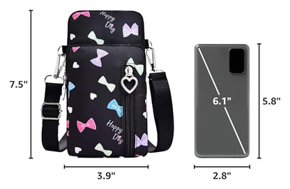 BIAOTIE Lightweight Small Crossbody bags Cell Phone Purses Travel Pouch Shoulder Bag for Women - color: Black Bow