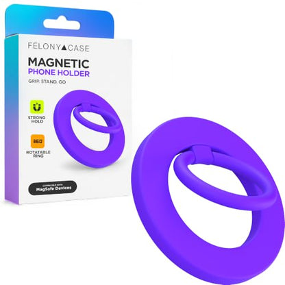 FELONY CASE - Purple MagSafe Ring Grip and Stand - Version 2.0 - Improved Stronger Magnet, Magnetic Phone Ring Holder for MagSafe Compatible iPhone 17, 16, 15, 14, 13,12, Pro, Pro Max- Drop Protection - color: Purple