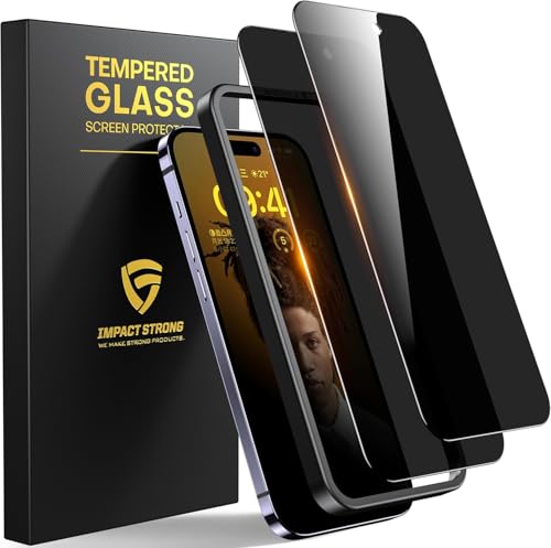 ImpactStrong Anti-Spy Privacy Screen Protector for iPhone 15 Pro (6.1-Inch), 9H Tempered Glass, Shatter-Resistant, Anti-Scratch, Easy Install Kit, Case Friendly, 2-Pack - size: iPhone 15 Pro