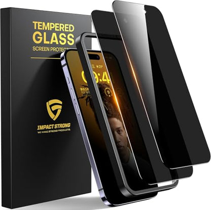 ImpactStrong Anti-Spy Privacy Screen Protector for iPhone 15 Pro Max (6.7-Inch), 9H Tempered Glass, Shatter-Resistant, Anti-Scratch, Easy Install Kit, Case Friendly, 2-Pack - size: iPhone 15 Pro Max