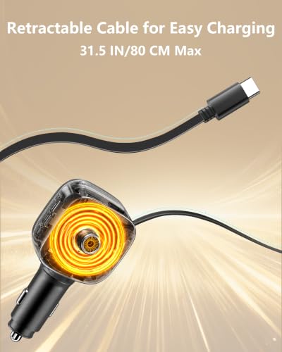 Apple MFi Certified 90W Retractable Car Charger USB C，iPhone 18 Car Charger - size: 2.7FT