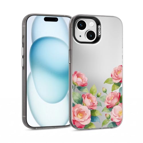 for iPhone 15 Case, TPU, Drop Protection, Camellia | Matte Silver Back, Shockproof, Fade-resistant, Anti-yellow, Lens Protection, Precise Cutout, Slim grip, Watercolor Camellia - color: Camellia, size: iPhone 15