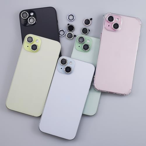 BONVAN for iPhone 15/15 Plus Camera Lens Protector Bling Glitter Diamond Metal Crystal Tempered Glass Screen Accessories Rhinestones Lens Cover, also Compatible with iPhone 16e (2PCS) (Black) - color: Black