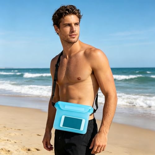 Waterproof Phone Bag, 3 Layer Sealed Submersible Pouch Touchscreen Swimming Case Adjustable Crossbody Waist Pack - color: Blue