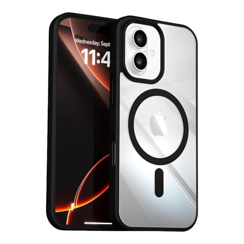 LOOXER® CrystalEdge Clear Case for iPhone 16 (6.1”) | Ultra-Clear Anti-Yellowing MagSafe Cover with Shockproof Protection + Premium Screen Protector (Black, 16) - color: Black, size: 16