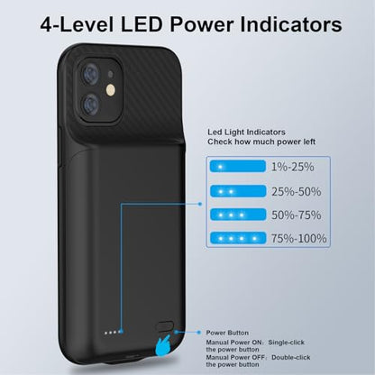 Battery Case for iPhone 12/12Pro, 10000mAh High Capacity Portable Protective Charging Case, Rechargeable Smart Extension Phone Charger - (6.1 inch) Black - size: For iPhone 12/12Pro battery case