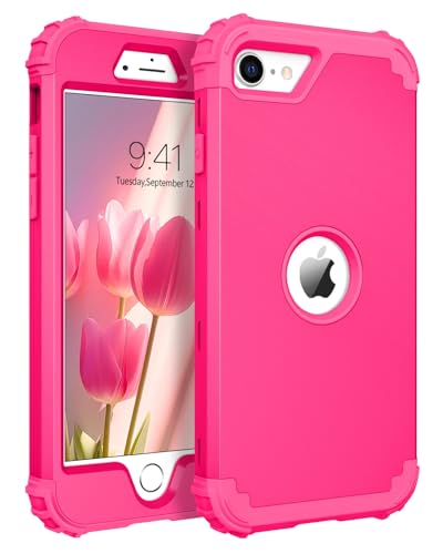 BENTOBEN for iPhone SE 2022 Case and iPhone SE 2020 Case, Heavy Duty 3 in 1 Full Body Rugged Shockproof Hybrid Hard PC Soft Rubber Girls Women Boys Cover for iPhone SE 3rd/2nd Gen, Hot Pink - color: Hot Pink