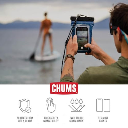 Chums Floating Phone Case with Lanyard, Waterproof (Fish Camo Blue) | Durable Plastic Construction Touchscreen Compatible Pouch Keeps Phone Dry & Afloat