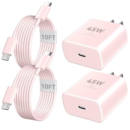 Phone 17 16 Pro Max Charger Fast Charging, 45W Super Fast USB C Charger Block with 10FT Extra Long Fast Charging Cable for 17 16 Pro Max/17 16/16 Plus,15 Pro Max/15 Pro/15, Android Phone-Pink - color: pink, size: 10 Ft
