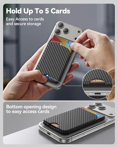 TWZKG for MagSafe Wallet, 5 Cards Holder with Stand, Magnetic Phone Wallet Stand for iPhone 17/16/15/14/13/12 Pro Max Air Plus Series, RFID Blocking Vegan Leather,Carbon Fiber - color: Carbon Fiber