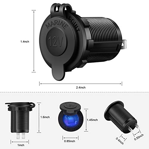 12V Cigarette Lighter Socket, 2 Pack Car Marine Motorcycle ATV RV Lighter Power Outlet Socket Replacement 12 Volt Waterproof Plug(Blue) - color: blue