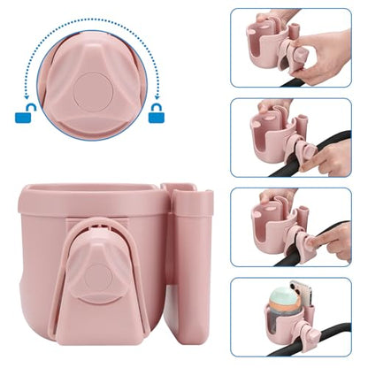 Accmor Stroller Cup Holder with Phone Holder, Bike Cup Holder, Universal Cup Holder for Uppababy Nuna Strollers, 2-in-1 Drinks Holder for Walker, Wheelchair, Scooter - color: All Light Pink