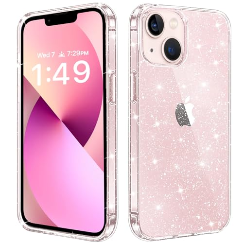 JJGoo Compatible with iPhone 13 Mini Case, Bling Sparkle Soft TPU Anti-Scratch Shockproof Protective Phone Bumper, Women Girls Cute Slim Phone Case, Clear Glitter - color: Clear Glitter