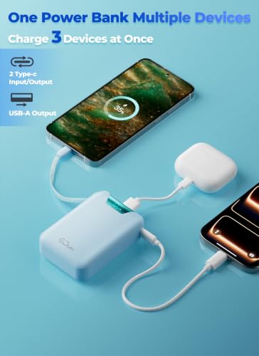 M2 Portable Charger, 20000mAh Power Bank, PD 35W Ultra Fast USB-C Built-in Cable, Compact Cute Mini External Battery Pack for iPhone, Samsung, Android iPad (Blue) - color: blue