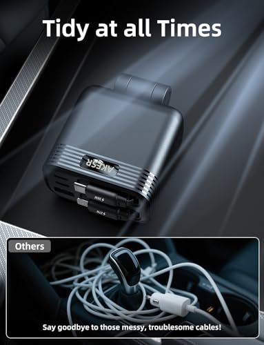 AKESR 5-in-1 Retractable Car Charger，66W Car Charger USB C Fast Charge