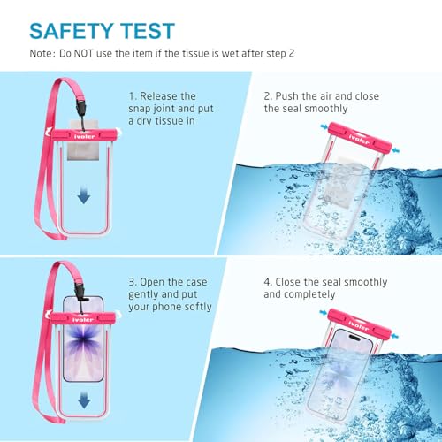 ivoler 2-Pack Waterproof Phone Pouch, Cell Phone Dry Bag for iPhone 17/16/15 Pro Max, Samsung S26/S25 Ultra, Waterproof Phone Case for Beach, Cruise Essentials & Travel, [Fit Up to 7''] - color: Neon Green & Neon Rose Red