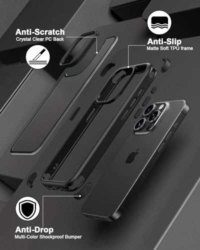 Mobnano Compatible with iPhone 15 Pro Max Case, with Multicolor Protective Shockproof Bumpers, Crystal Clear Back Not Yellowing Anti-Scratch Hard PC Back & Soft Silicone TPU Frame Cover - Black - color: Black, size: iPhone 15 Pro Max
