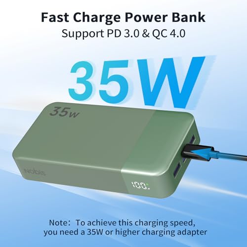NOBIS Portable Charger 35W 20000mAh Power Bank Fast Charging - color: Green