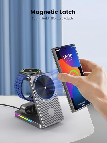 Magnetic Wireless Charger for Samsung, 3 in 1 Travel Charging Station - color: Grey