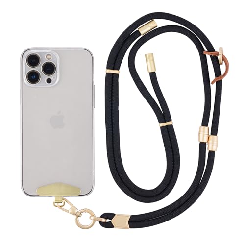 Cell Phone Lanyard,Adjustable Shoulder Crossbody Lanyard,Detachable Length Wrist Lanyard - color: Black