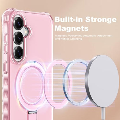 Compatible with Samsung Galaxy S26 Case 6.3'' Cute Wavy Frame with Magnetic Stand [Compatible with Mag-Safe] Military-Grade Translucent Phone Case for S26, Pink - color: Pink, size: Samsung Galaxy S26