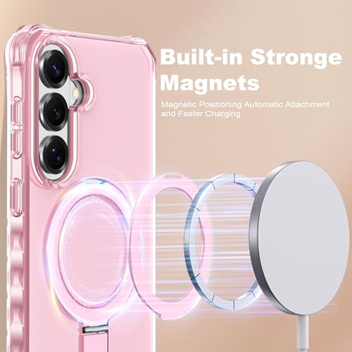 Compatible with Samsung Galaxy S26 Plus Case 6.7'' Cute Wavy Frame with Magnetic Stand [Compatible with Mag-Safe] Military-Grade Translucent Phone Case for S26 Plus, Pink - color: Pink, size: Samsung Galaxy S26 Plus