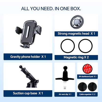 for iPhone MagSafe Phone Holders for Your car 2-Pack Adjustable Suction Cup Phone Mount for All iPhone & Android Smartphone,4 Setups - Dashboard/Vent/Windshield/Desk, Fits All Cars