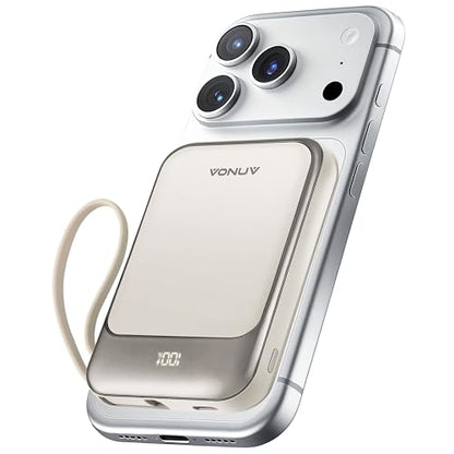 Magnetic Power Bank 10000mAh, Wireless Portable Charger with 15W Max Fast Charging & Built-in USB-C Cable, 22.5W PD LED Display Battery Pack Compatible with iPhone 17/16/15, Samsung Galaxy(white) - color: White