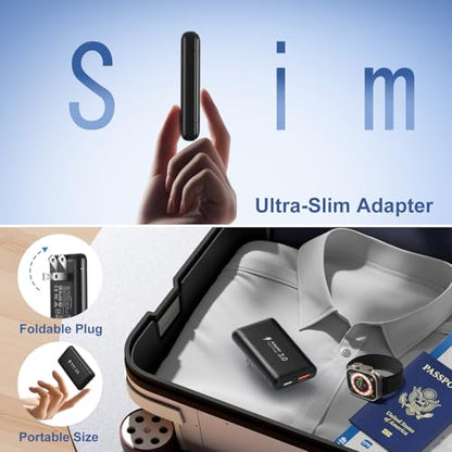 Slim Flat USB C Wall Plug, OKRAY 50W Ultra-Thin&Foldable Dual USB Charger - color: Black - 1Pack