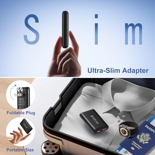 Slim Flat USB C Wall Plug, OKRAY 50W Ultra-Thin&Foldable Dual USB Charger - color: Black - 1Pack