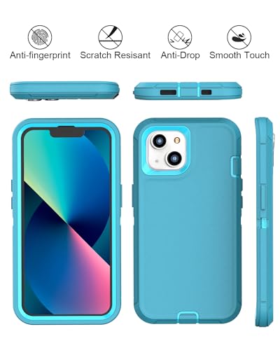 Compatible with iPhone 13& iPhone 14 Case [2 Screen Protectors ] Military Grade Full Body Cover, Heavy Duty Shockproof Drop Proof Protection Case 6.1"(Light Blue) - color: light blue