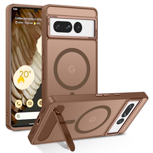GUAGUA for Google Pixel 7 Pro Case with Stand, Magnetic Cases with Foldable Invisible Stand Translucent Matte Back Slim Protective Shockproof Kickstand Phone Case for Google Pixel 7 Pro 6.7", Brown - color: Brown, size: for Google Pixel 7 Pro