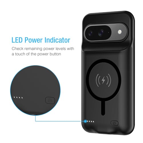 Battery Case for Pixel 9/9 Pro,10000mAh Portable Protective Smart Wireless Charging Case Support Carplay Compatible with Pixel 9/9 Pro(6.3 inches)Rechargeable Extended Battery Charger Cover(Black) - size: for Pixel 9/9 Pro