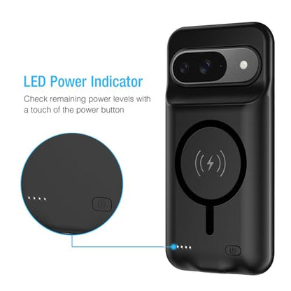 Battery Case for Pixel 9/9 Pro,10000mAh Portable Protective Smart Wireless Charging Case Support Carplay Compatible with Pixel 9/9 Pro(6.3 inches)Rechargeable Extended Battery Charger Cover(Black) - size: for Pixel 9/9 Pro