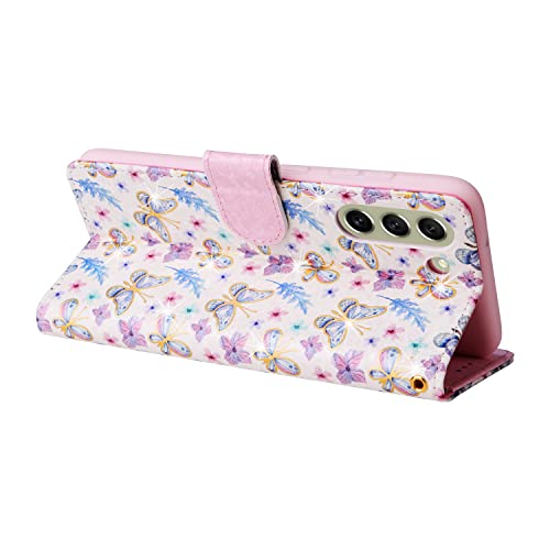 UEEBAI Wallet Case for Samsung Galaxy S22 5G, PU Leather Phone Case Kickstand RFID Blocking Flip Case Card Slots Wrist Strap Relief Engraved Pattern Magnetic Closure Flower Folio Case, Butterfly - color: Butterfly, size: Samsung Galaxy S22 5G