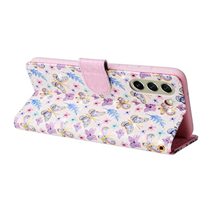 UEEBAI Wallet Case for Samsung Galaxy S22 5G, PU Leather Phone Case Kickstand RFID Blocking Flip Case Card Slots Wrist Strap Relief Engraved Pattern Magnetic Closure Flower Folio Case, Butterfly - color: Butterfly, size: Samsung Galaxy S22 5G