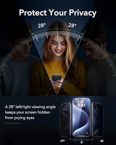 ESR 3 Pack for iPhone 15 Pro Privacy Screen Protector, Armorite | 7X Impact Absorption, 9H+ Tempered Glass, Anti-Spy, Easy One-Pull Installation, UltraFit Tray, Full-Coverage Protection - size: iPhone 15 Pro 6.1 inch