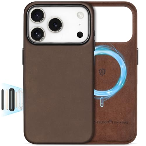 SHIELDON Genuine Leather Case for iPhone 17 Pro 6.3" Crazy Horse Dark Brown | Crazy Horse Leather, for MagSafe, Magnetic Wireless Charging, Metal Buttons, Camera Button, Camera Bezel, Shockproof, Slim - color: Crazy Horse Dark Brown, size: for iPhone 17 P