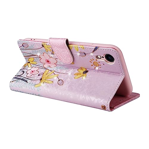 UEEBAI Wallet Case for iPhone XR, PU Leather Phone Case Kickstand RFID Blocking Flip Case with Card Slots Wrist Strap Relief Engraved Pattern Magnetic Closure Folio Case - Sunflower - color: Sunflower