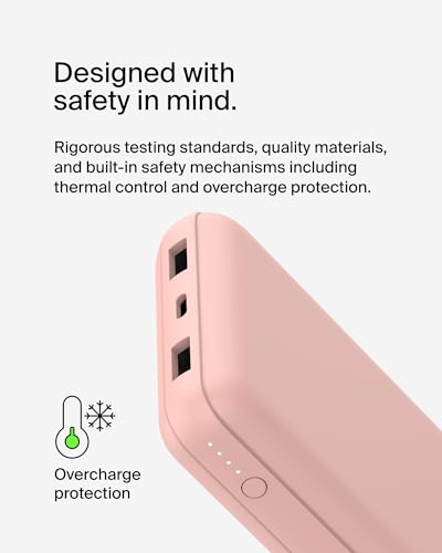 Belkin 20000mAh 15W 3 Port Power Bank, USB A to USB C Cable Included - color: Rose Gold