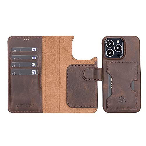 Venito Florence Leather Wallet Phone Case Compatible with iPhone 13 Pro Max (6.7 inch) - Extra Secure with RFID Blocking - Detachable Phone Wallet (Coffee Brown) - color: Coffee Brown, size: iPhone 13 Pro Max