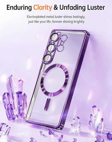 for Samsung Galaxy S26 Ultra Case, Purple, Camera Lens Protection, 6.9'' | Magnetic, Clear Back Plating Metallic Glossy, Full Camera Lens Protection, Slim Thin, Soft Shockproof - color: Purple/Clear
